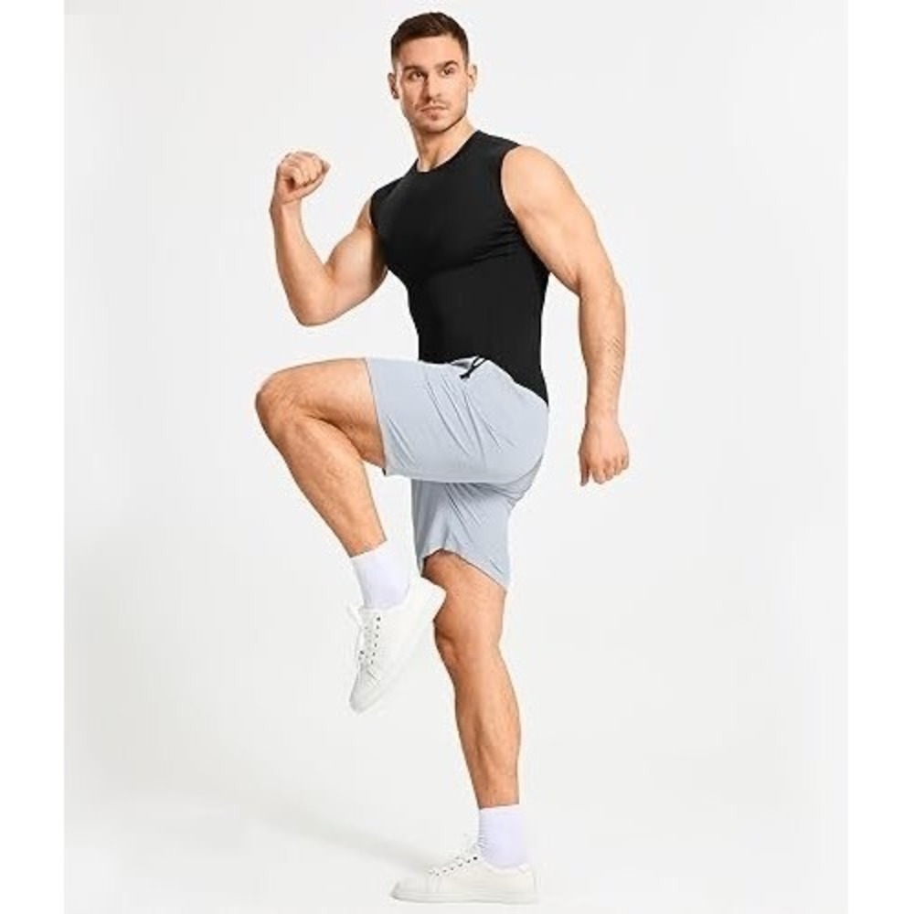 Eledy Mens Black Compression Slimming Body Shaper Tank Top Vest Workout Size L‎